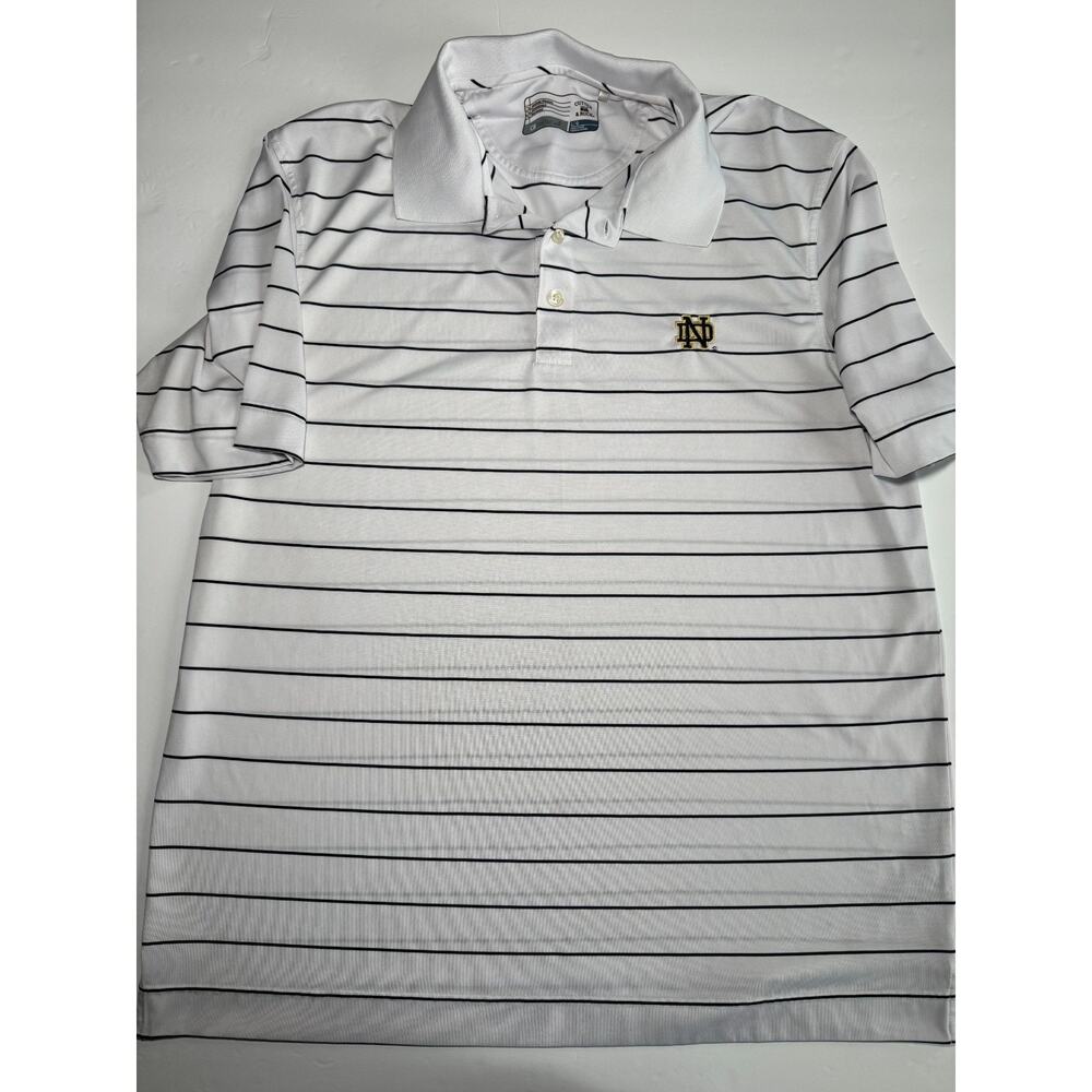 Cutter & Buck Notre Dame Polo Shirt Mens Large White Striped CB DryTec Golf